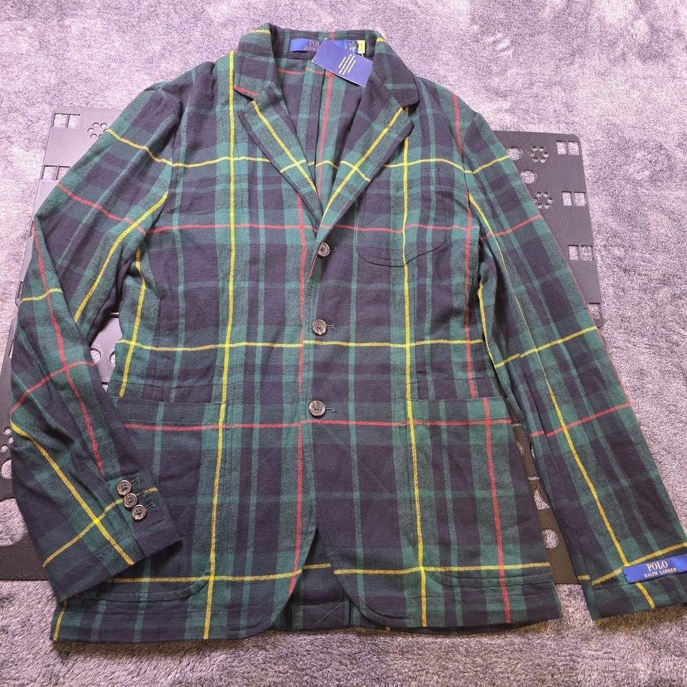 Polo Ralph Lauren Tartan Plaid Flannel Sport Coat Mens M Jacket Surgeons Cuff